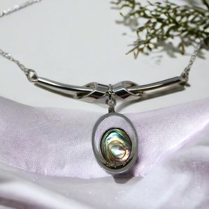 17.5" Silver Tone & Abalone Necklace